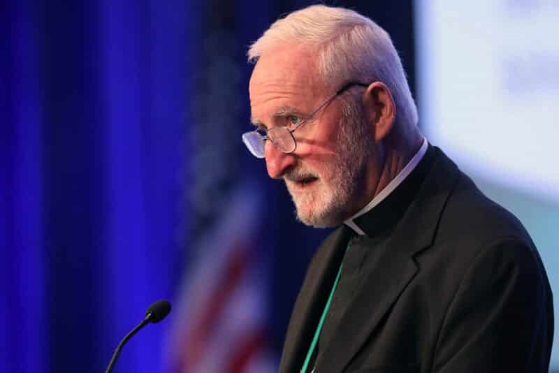 Los Angeles Auxiliary Bishop David G. O'Connell is pictured during a Nov. 17, 2021, session of the fall general assembly of the U.S. Conference of Catholic Bishops in Baltimore. According to local news reports, he was fatally shot Feb. 18, 2023, and it has been ruled a homicide. Local news reports said Los Angeles County sheriffs arrived at 1 p.m. to the bishop's home and found him dead of a gunshot wound to his upper torso. An investigation was under way for a suspect and motive. A native of Ireland, he spent most of his four decades as a priest ministering in the inner city of Los Angeles. He was 69. Editors: This cutline has been updated to reflect new details about the bishop's death. (OSV News photo/Bob Roller)