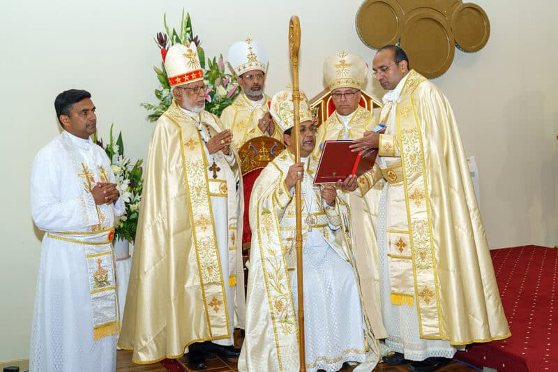 Bishop John Panamthottathil, CMI, (seated) during the celebration.