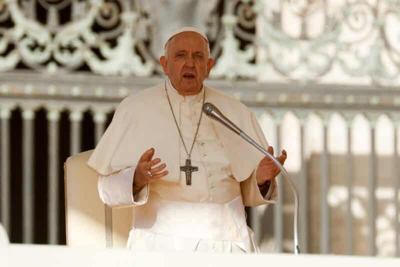 Pope Francis begins his weekly general audience in St. Peter’s Square at the Vatican Oct. 11, 2023. (CNS photo/Lola Gomez)
