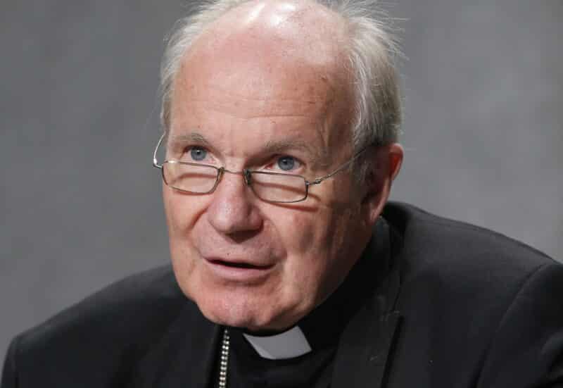 Cardinal Christoph Schönborn of Vienna speaks at a news conference following a session of the Synod of Bishops for the Amazon at the Vatican in this Oct. 21, 2019, file photo. In an interview Feb. 19, 2024, Cardinal Schönborn warned of schism as German bishops planned to keep their reform course despite a letter from the Vatican halting their vote on statutes of a Synodal Committee.(CNS photo/Paul Haring)